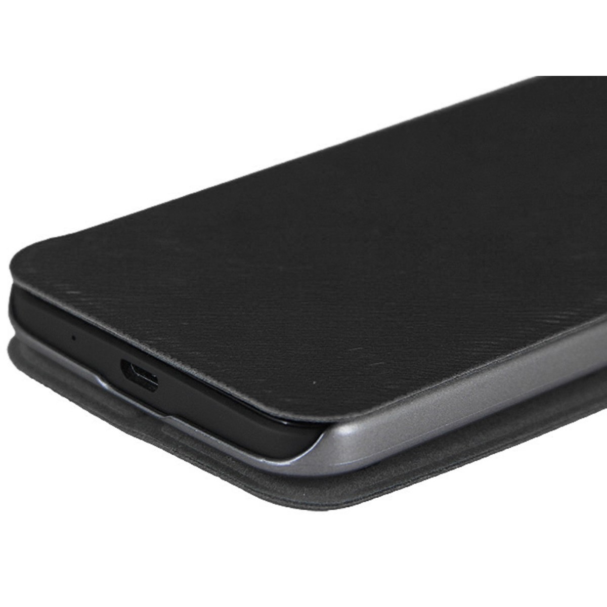 Funda Soporte Piel Texturizada Negra para HTC Desire 300