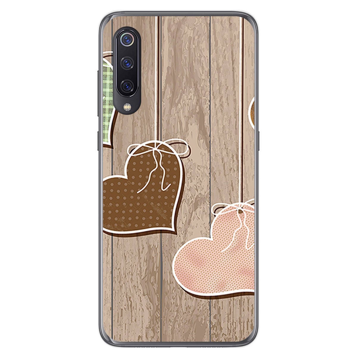 Funda Gel Tpu para Xiaomi Mi 9 diseño Corazones Madera Dibujos