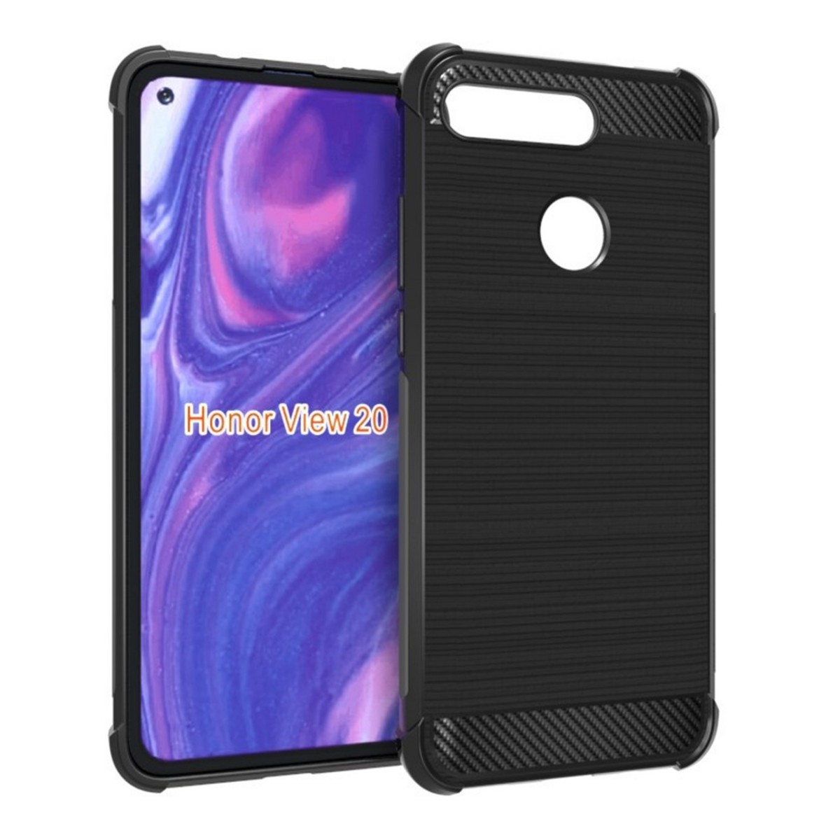 Funda Gel Tpu Anti-Shock Carbon Negra para Huawei Honor View 20