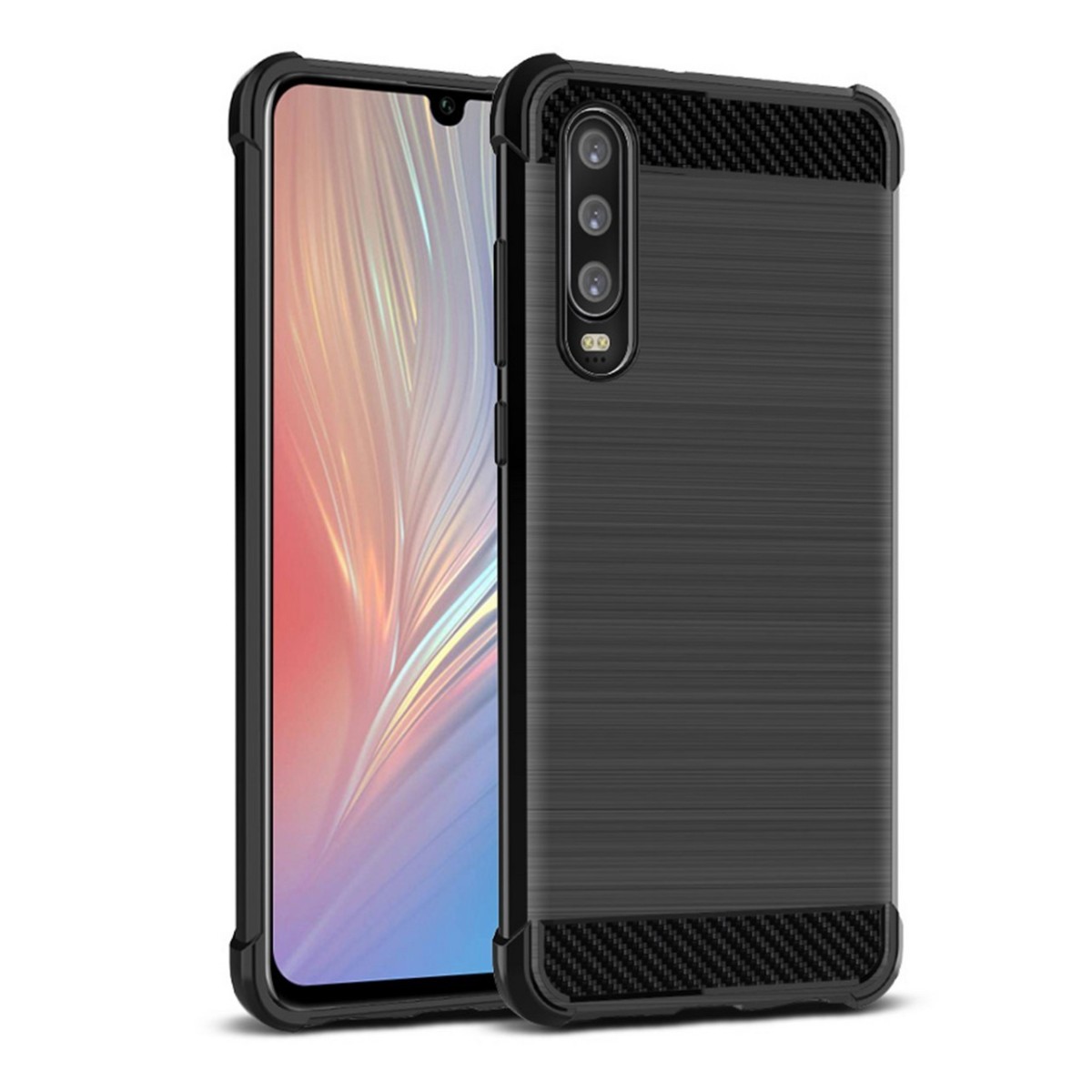 Funda Gel Tpu Anti-Shock Carbon Negra para Huawei P30