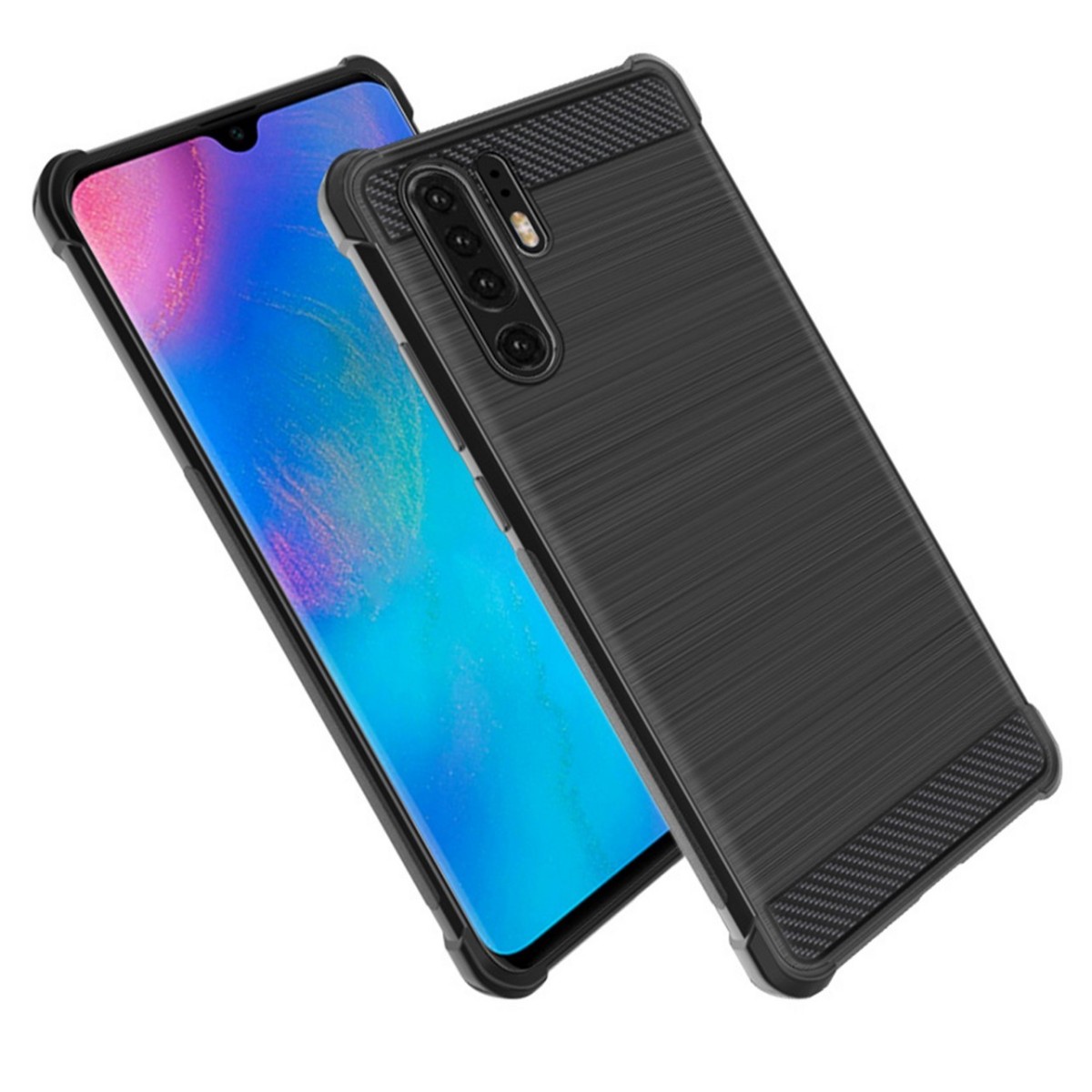 Funda Gel Tpu Anti-Shock Carbon Negra para Huawei P30 Pro