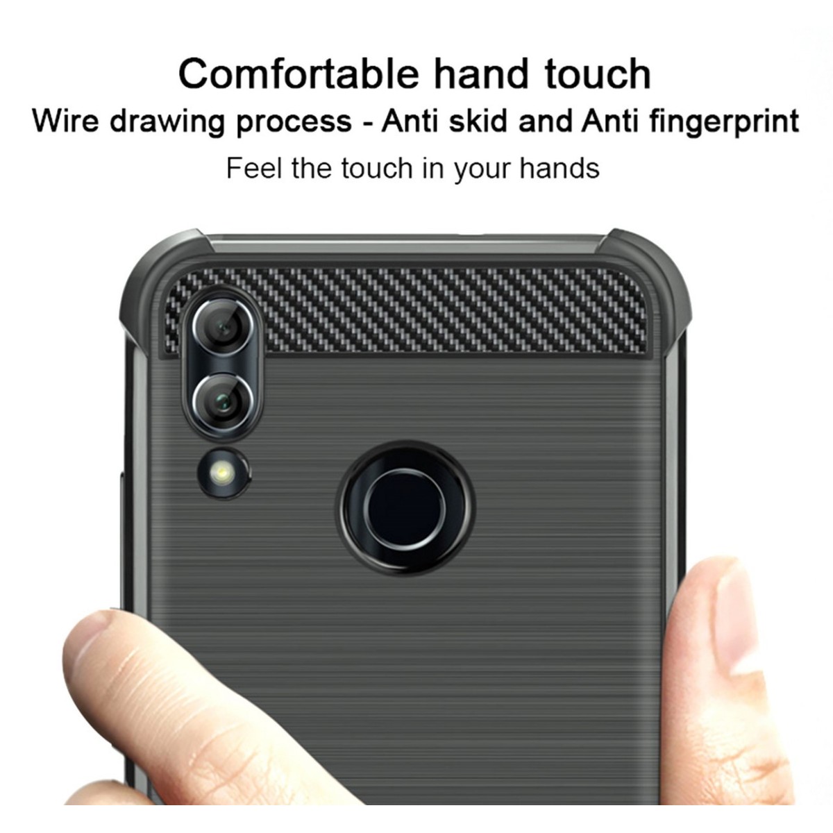 Funda Gel Tpu Anti-Shock Carbon Negra para Huawei Y9 2019