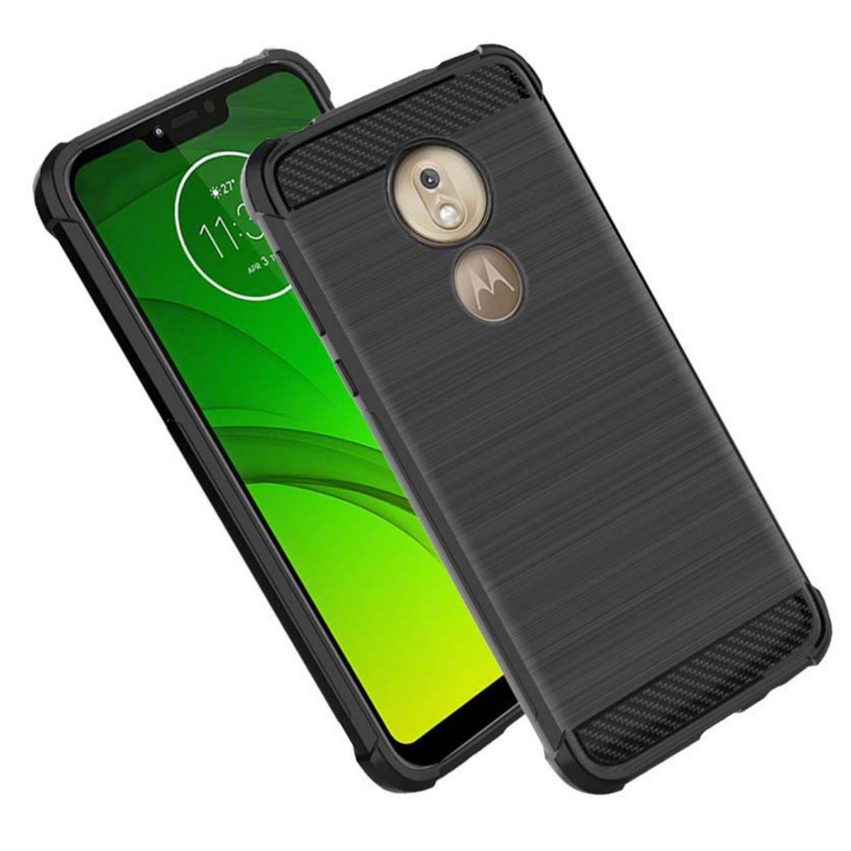 Funda Gel Tpu Anti-Shock Carbon Negra para Motorola Moto G7 Play