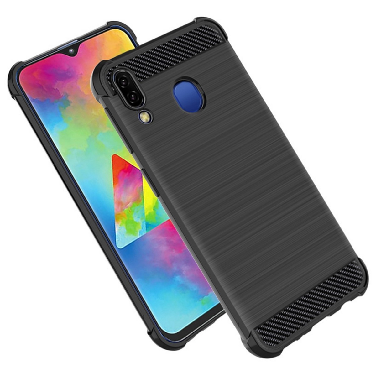 Funda Gel Tpu Anti-Shock Carbon Negra para Samsung Galaxy M20