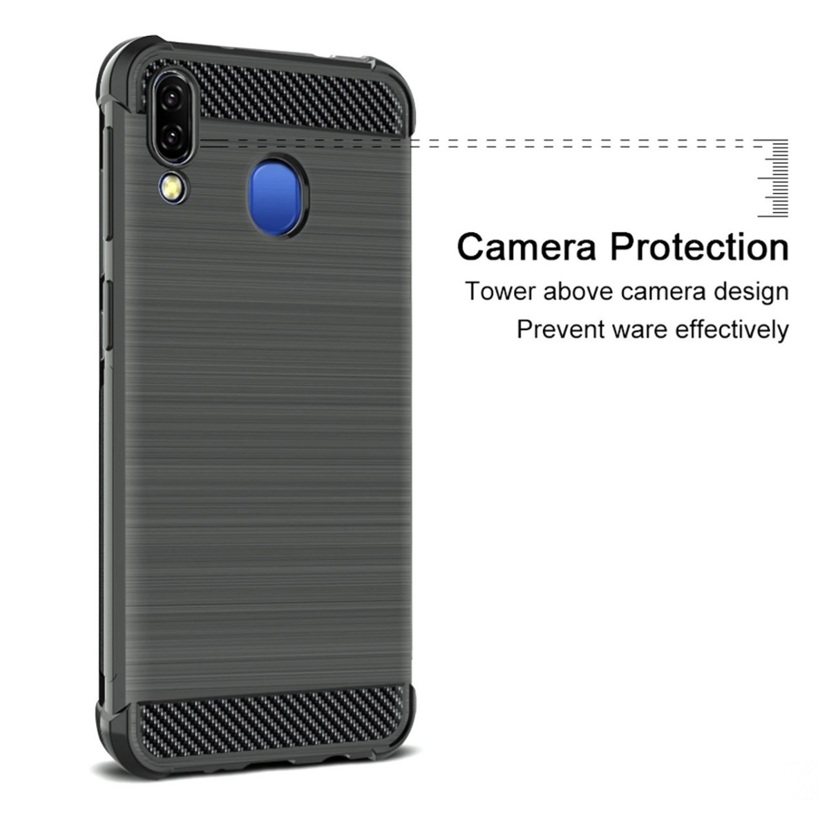 Funda Gel Tpu Anti-Shock Carbon Negra para Samsung Galaxy M20