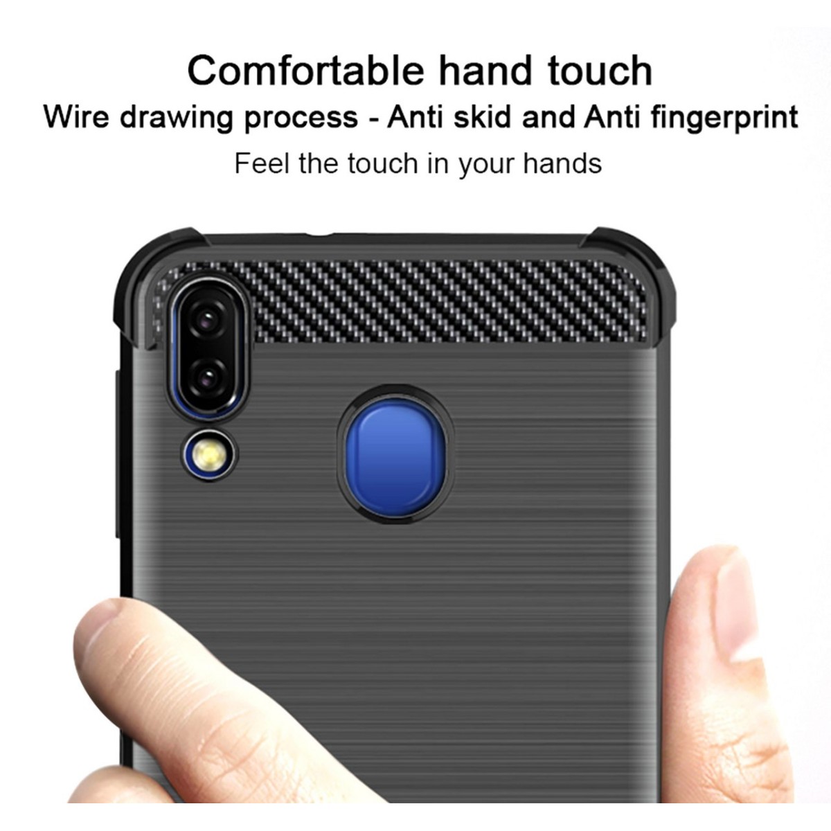 Funda Gel Tpu Anti-Shock Carbon Negra para Samsung Galaxy M20