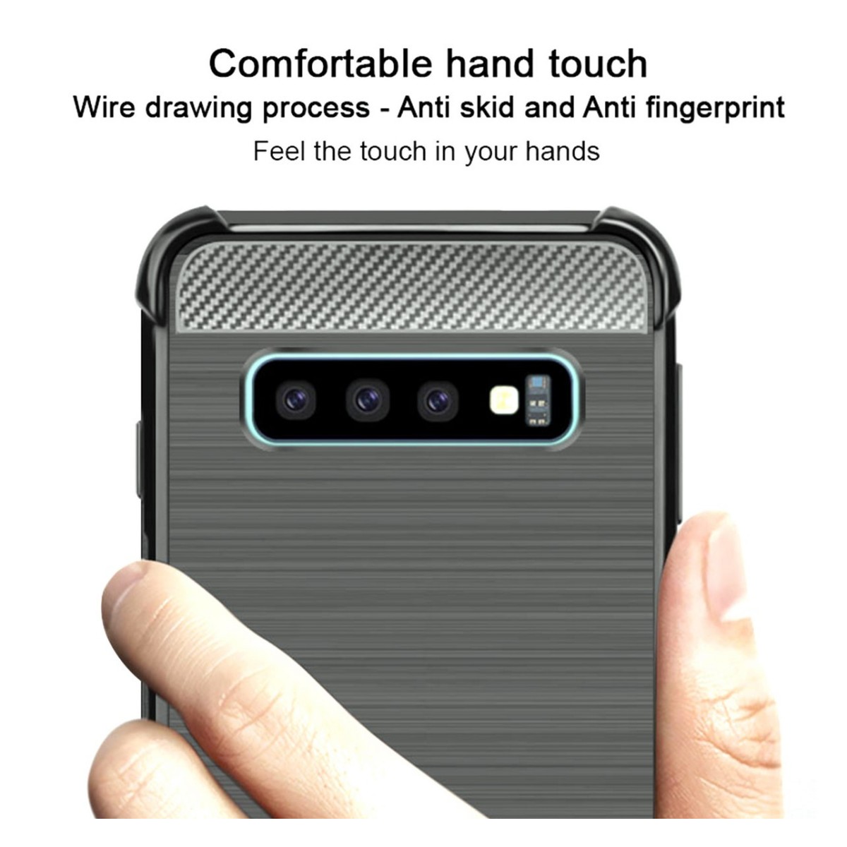 Funda Gel Tpu Anti-Shock Carbon Negra para Samsung Galaxy S10 Plus