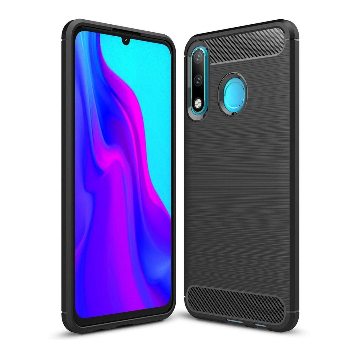 Funda Gel Tpu Tipo Carbon Negra para Huawei P30 Lite