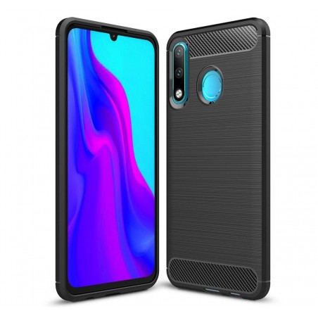 Funda Gel Tpu Tipo Carbon Negra para Huawei P30 Lite