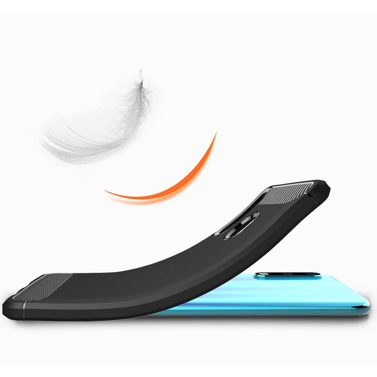 Funda Gel Tpu Tipo Carbon Negra para Huawei P30 Lite