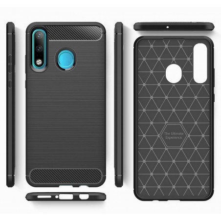 Funda Gel Tpu Tipo Carbon Negra para Huawei P30 Lite
