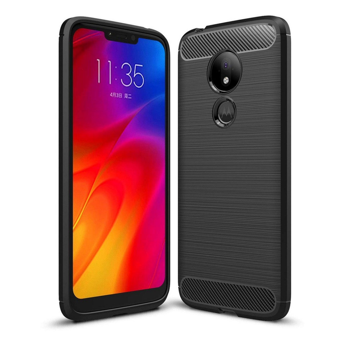 Funda Gel Tpu Tipo Carbon Negra para Motorola Moto G7 Play