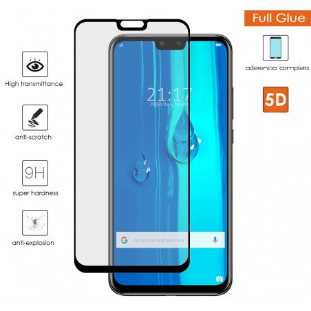 Protector Cristal Templado Completo 5D Full Glue Negro para Huawei Y9 2019 Vidrio