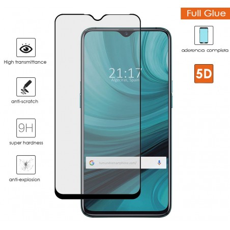 Protector Cristal Templado Completo 5D Full Glue Negro para Oppo AX7 Vidrio