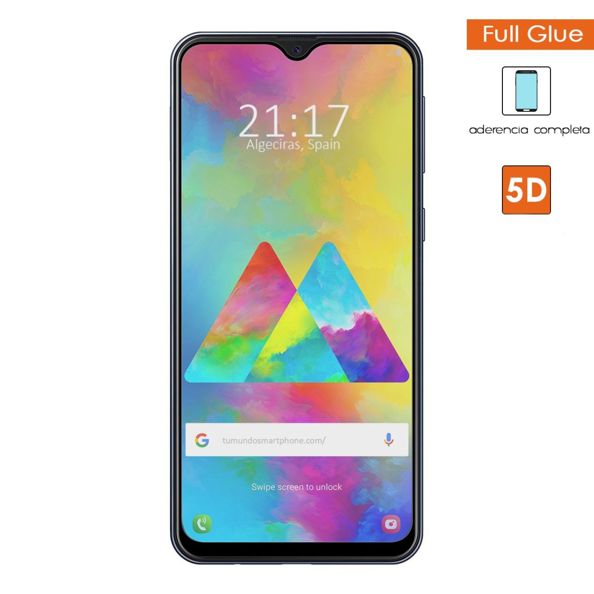 Protector Cristal Templado Completo 5D Full Glue Negro para Samsung Galaxy M20 Vidrio