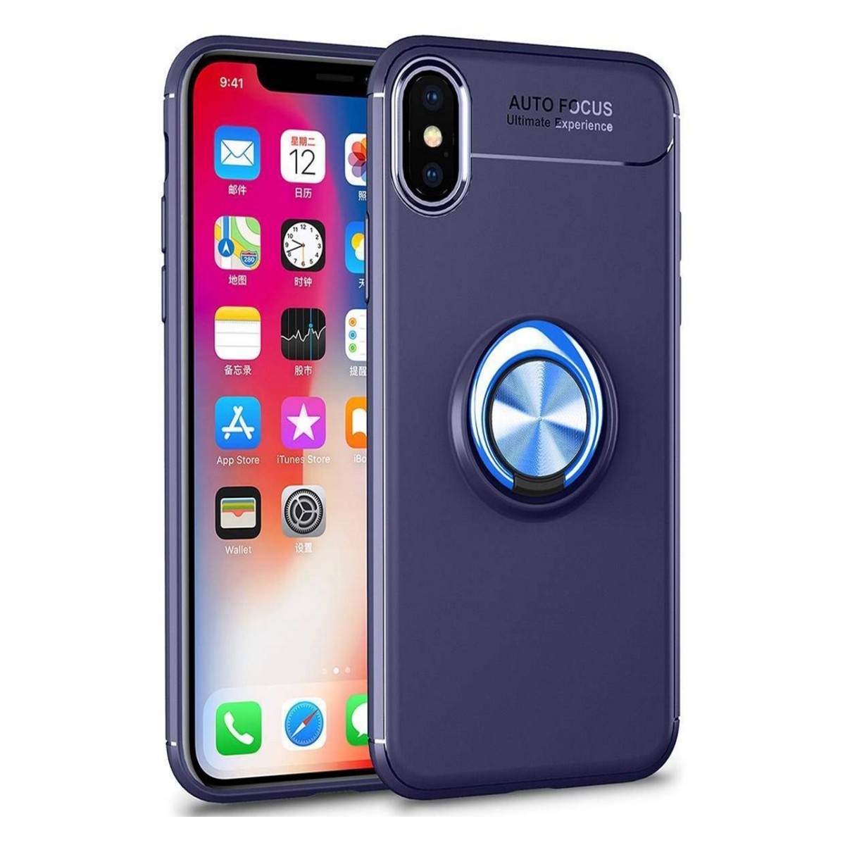 Funda Magnetica Soporte con Anillo Giratorio 360 para Iphone XS Max color Azul