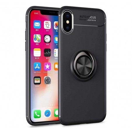 Funda Magnetica Soporte con Anillo Giratorio 360 para Iphone XS Max color Negra