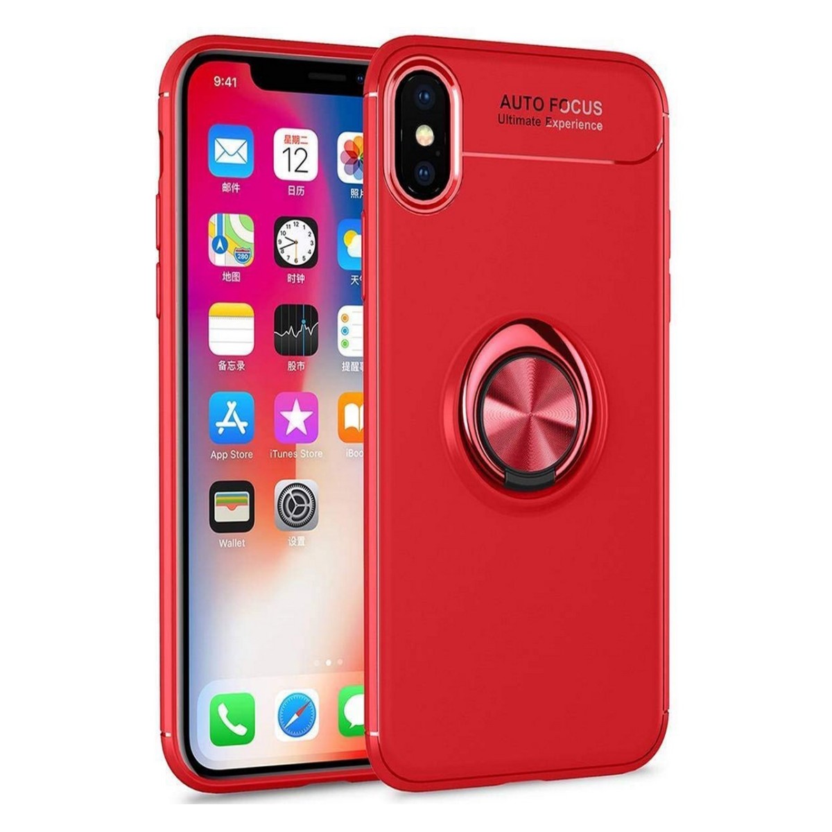 Funda Magnetica Soporte con Anillo Giratorio 360 para Iphone XS Max color Roja