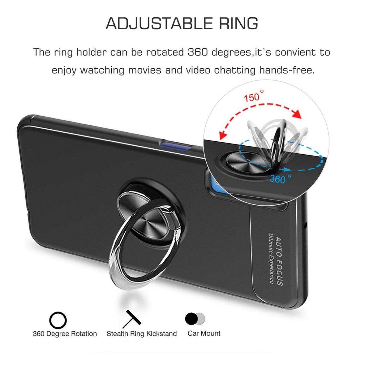 Funda Magnetica Soporte con Anillo Giratorio 360 para Samsung Galaxy A7 2018 color Azul