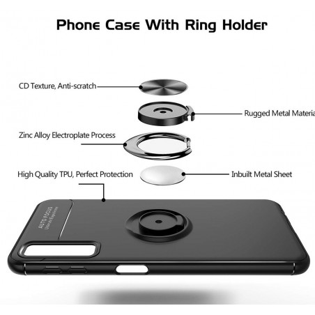Funda Magnetica Soporte con Anillo Giratorio 360 para Samsung Galaxy A7 2018 color Negra