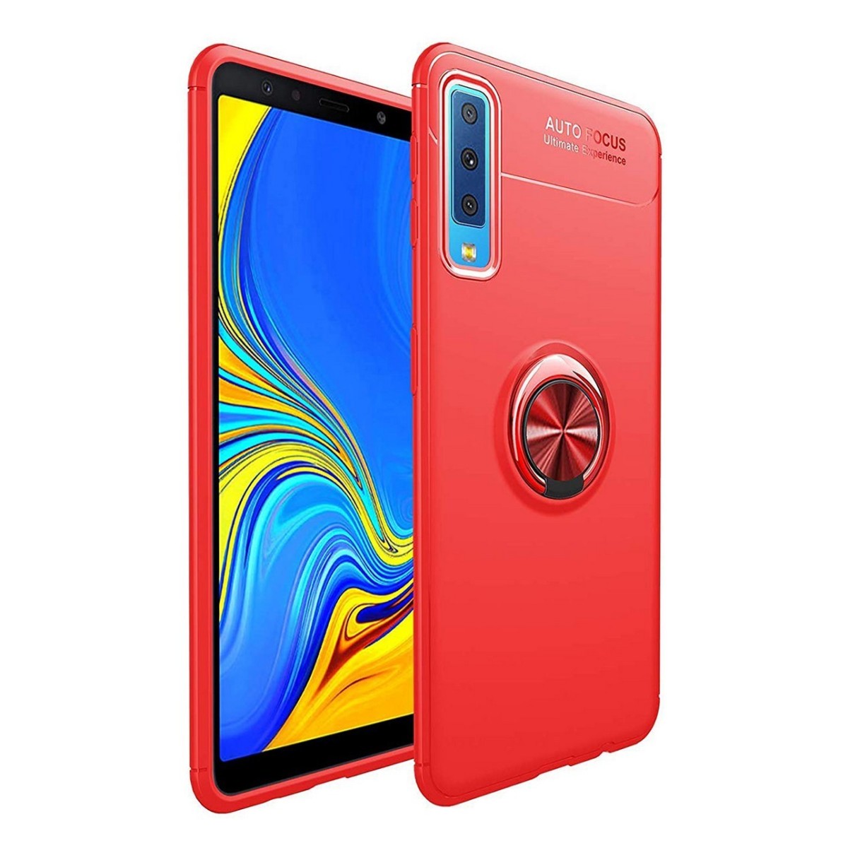 Funda Magnetica Soporte con Anillo Giratorio 360 para Samsung Galaxy A7 2018 color Roja
