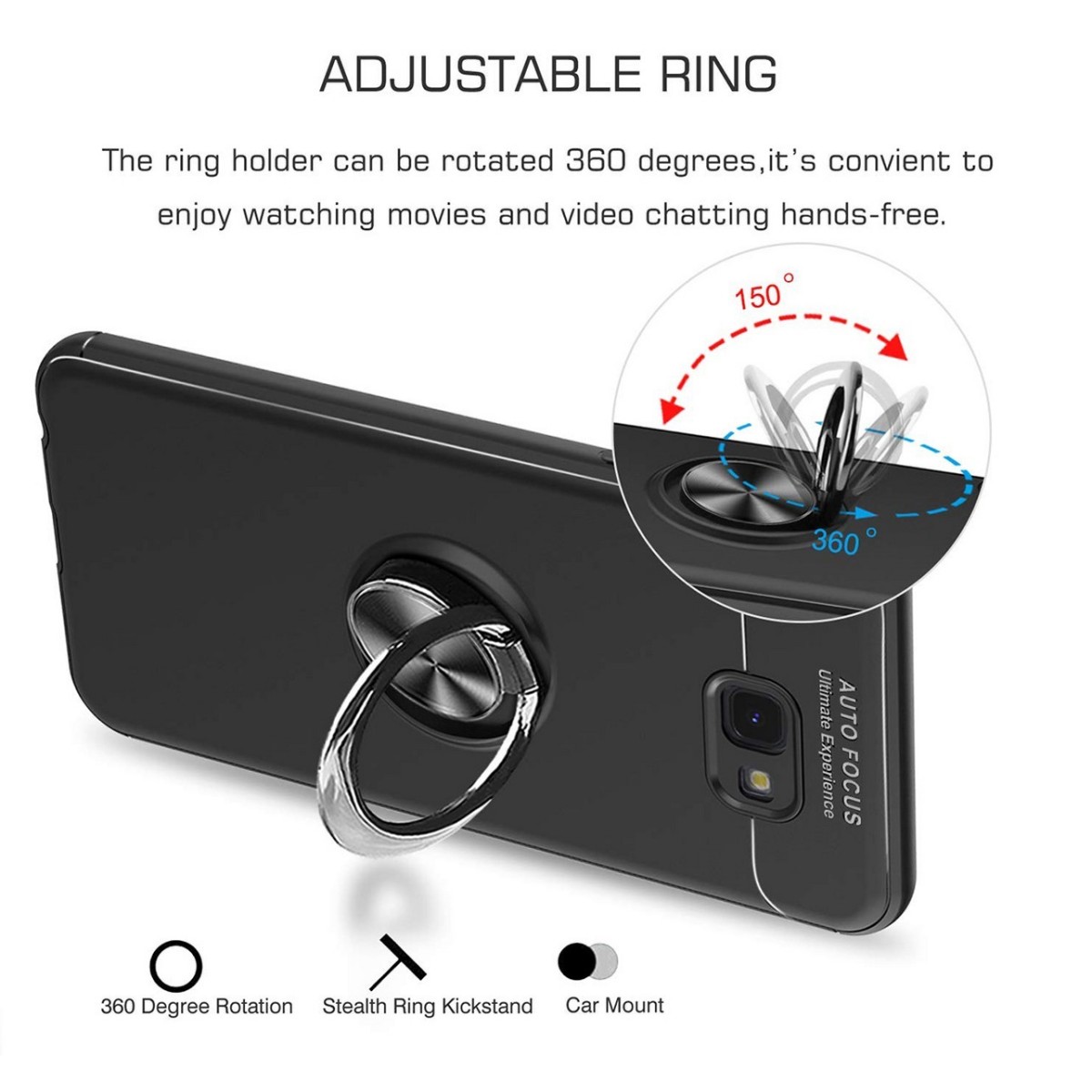 Funda Magnetica Soporte con Anillo Giratorio 360 para Samsung Galaxy j4+ Plus color Azul