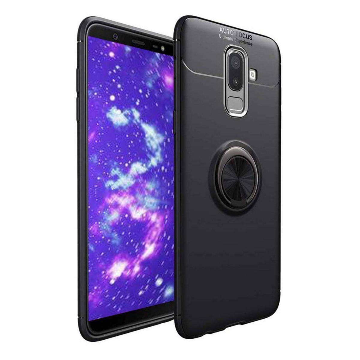 Funda Magnetica Soporte con Anillo Giratorio 360 para Samsung Galaxy j6+ Plus color Negra