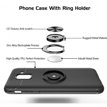 Funda Magnetica Soporte con Anillo Giratorio 360 para Samsung Galaxy j6+ Plus color Negra