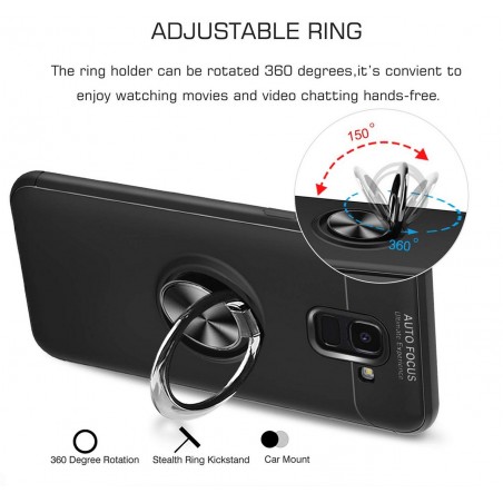 Funda Magnetica Soporte con Anillo Giratorio 360 para Samsung Galaxy j6+ Plus color Negra