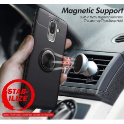 Funda Magnetica Soporte con Anillo Giratorio 360 para Samsung Galaxy j6+ Plus color Negra