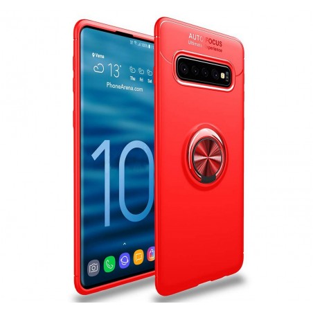 Funda Magnetica Soporte con Anillo Giratorio 360 para Samsung Galaxy S10 Plus color Roja