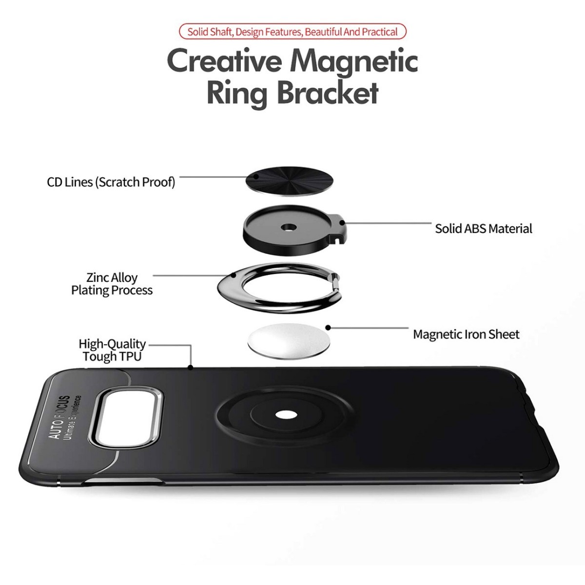 Funda Magnetica Soporte con Anillo Giratorio 360 para Samsung Galaxy S10e color Negra