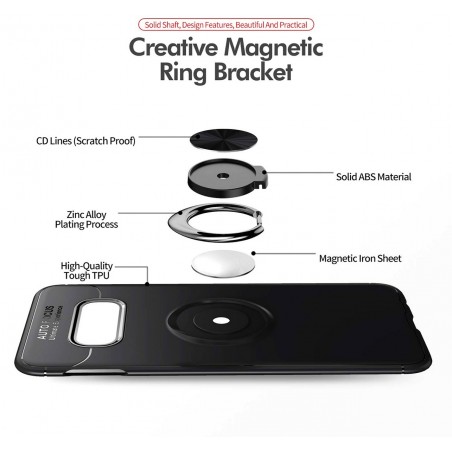 Funda Magnetica Soporte con Anillo Giratorio 360 para Samsung Galaxy S10e color Negra