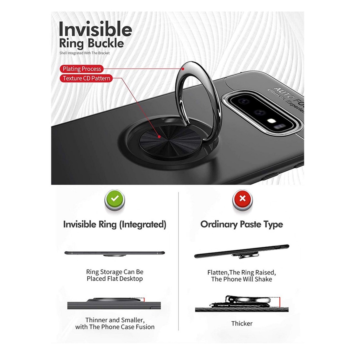 Funda Magnetica Soporte con Anillo Giratorio 360 para Samsung Galaxy S10e color Negra