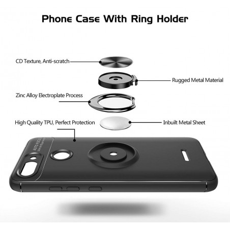 Funda Magnetica Soporte con Anillo Giratorio 360 para Xiaomi Redmi 6 color Negra