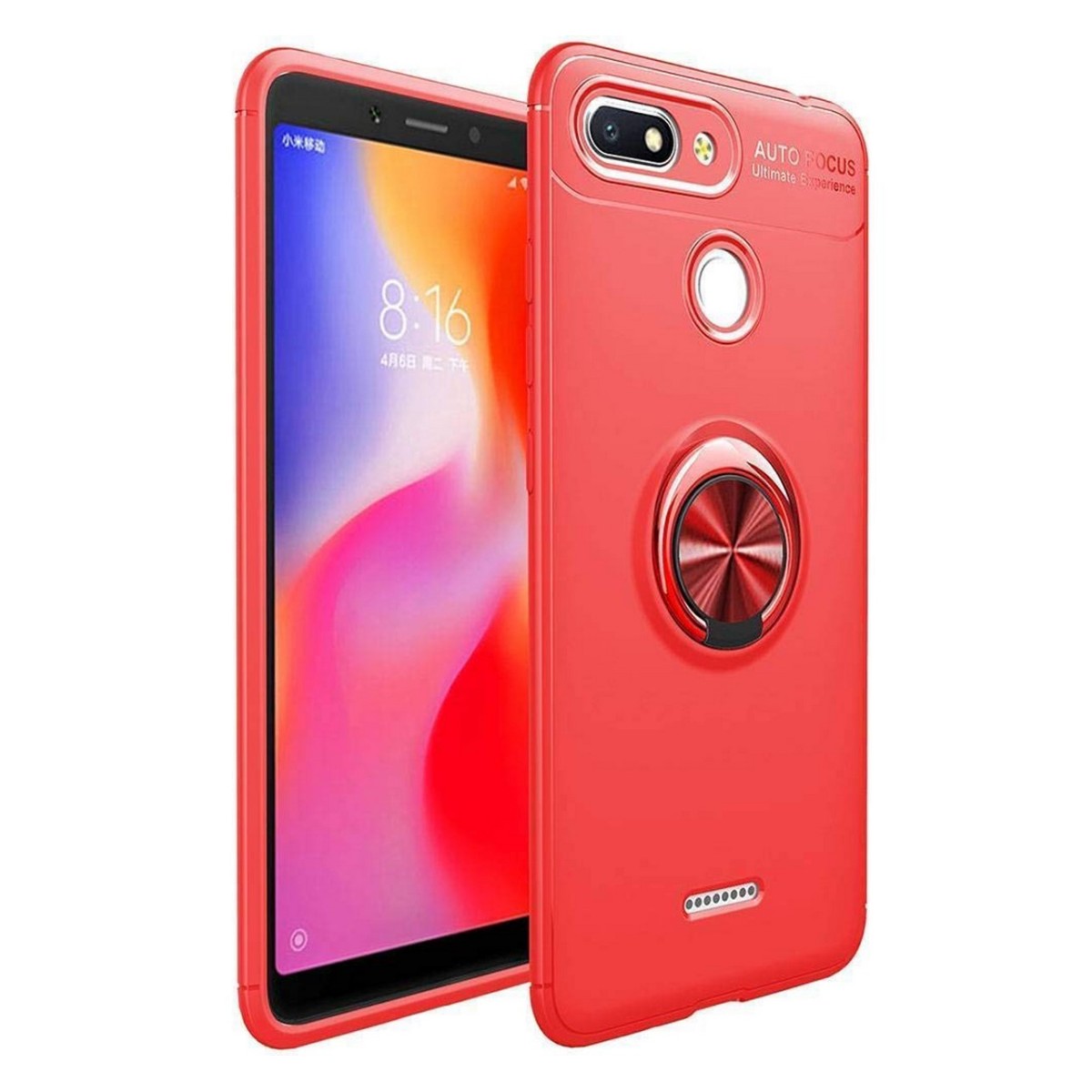 Funda Magnetica Soporte con Anillo Giratorio 360 para Xiaomi Redmi 6 color Roja