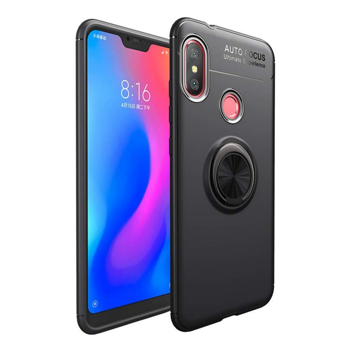 Funda Magnetica Soporte con Anillo Giratorio 360 para Xiaomi Redmi Note 6 Pro color Negra