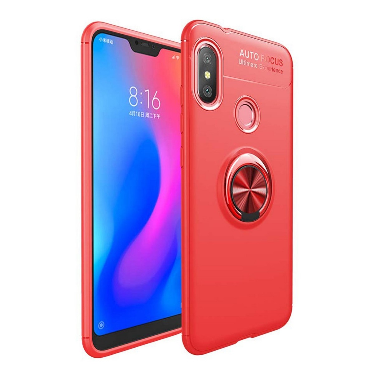Funda Magnetica Soporte con Anillo Giratorio 360 para Xiaomi Redmi Note 6 Pro color Roja