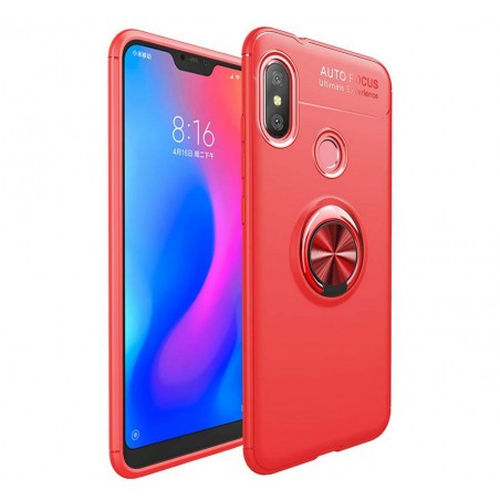 Funda Magnetica Soporte con Anillo Giratorio 360 para Xiaomi Redmi Note 6 Pro color Roja