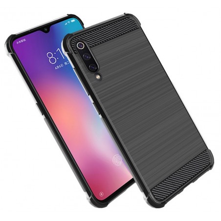 Funda Gel Tpu Anti-Shock Carbon Negra para Xiaomi Mi 9