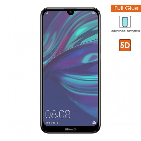 Protector Cristal Templado Completo 5D Full Glue Negro para Huawei Y7 2019 Vidrio
