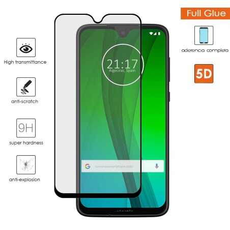 Protector Cristal Templado Completo 5D Full Glue Negro para Motorola Moto G7 / G7 Plus Vidrio