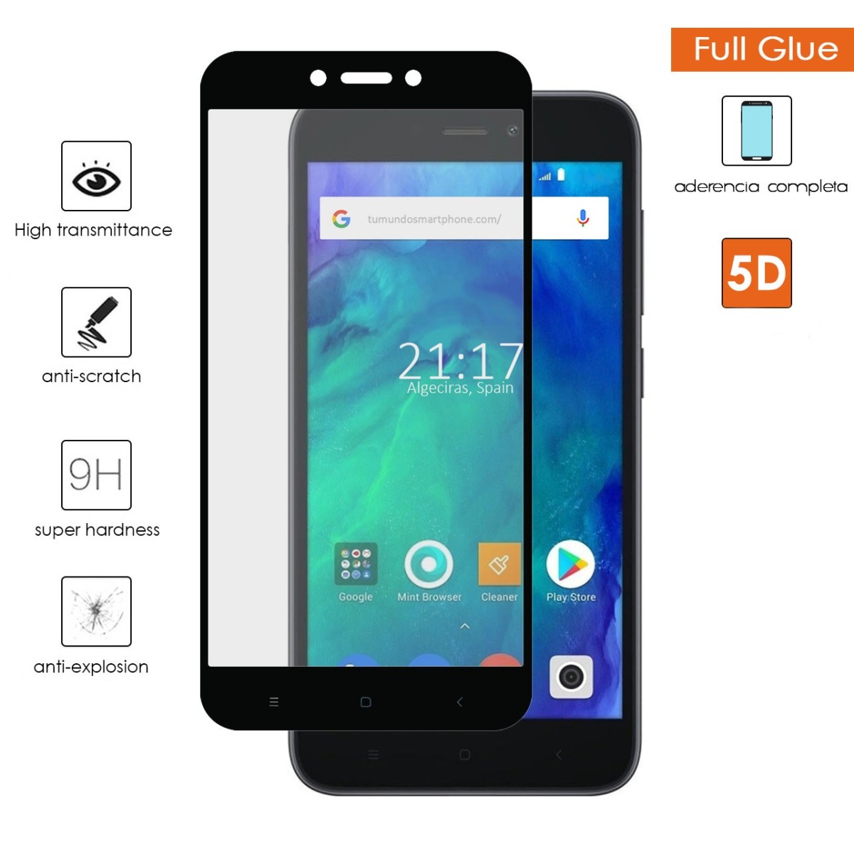 Protector Cristal Templado Completo 5D Full Glue Negro para Xiaomi Redmi Go Vidrio