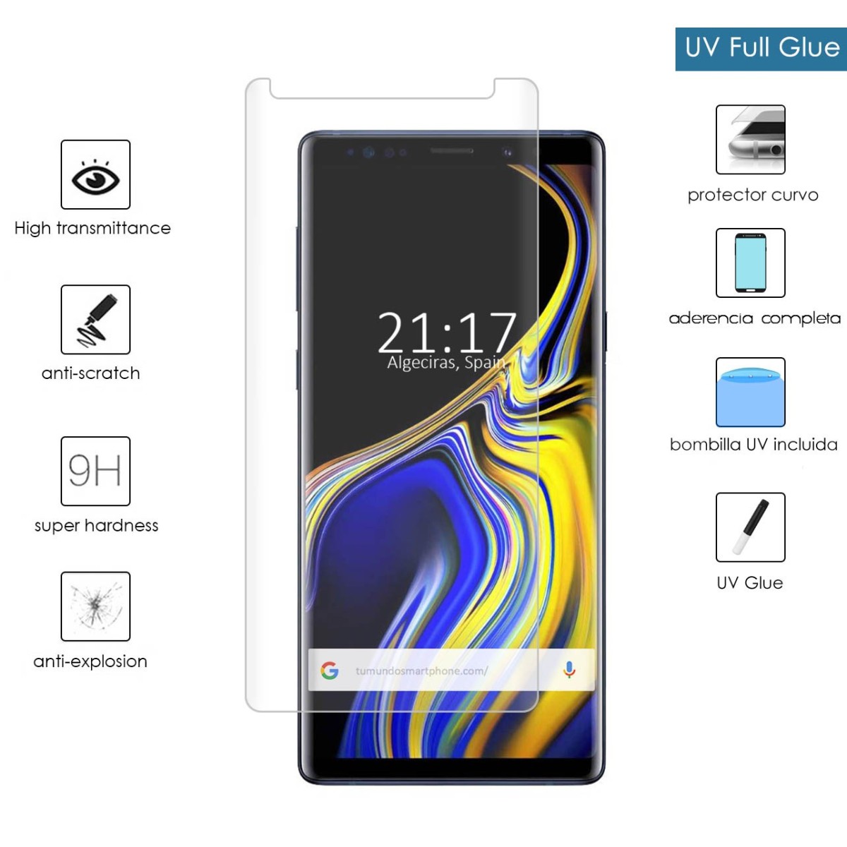 Protector Cristal Templado Completo Curvo UV Full Glue para Samsung Galaxy Note 9