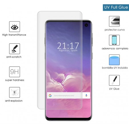 Protector Cristal Templado Completo Curvo UV Full Glue para Samsung Galaxy S10