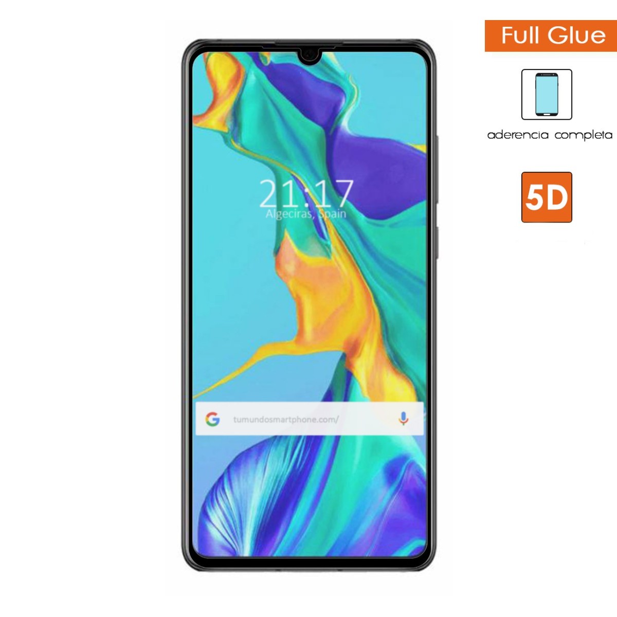 Protector Cristal Templado Completo 5D Full Glue Negro para Huawei P30 Vidrio