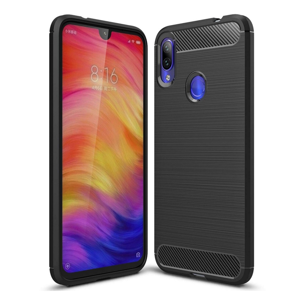 Funda Gel Tpu Tipo Carbon Negra para Xiaomi Redmi Note 7