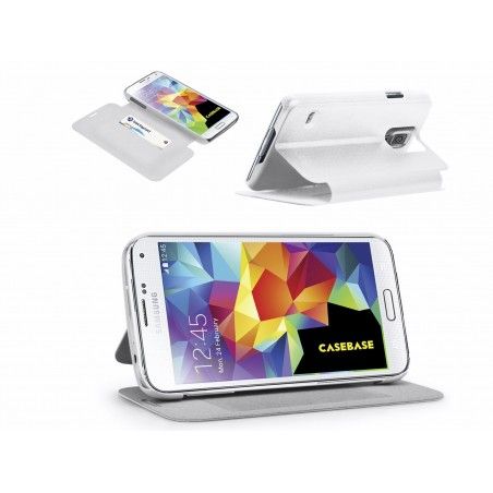 Funda Soporte Casebase Piel Blanca para Samsung Galaxy S5 / S5 Neo