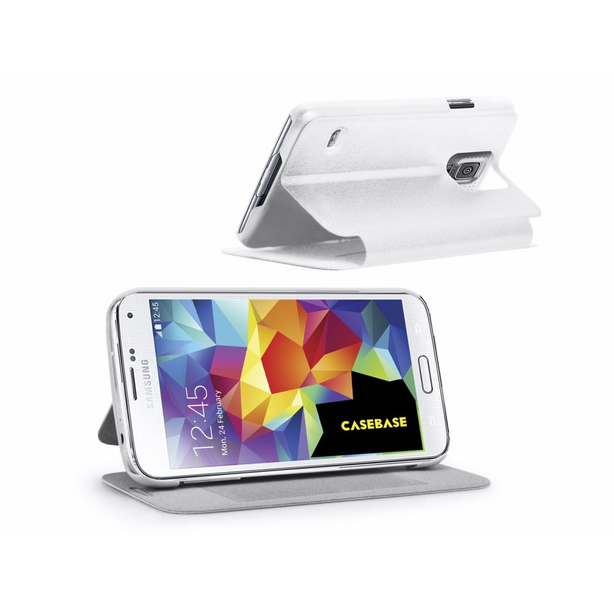 Funda Soporte Casebase Piel Blanca para Samsung Galaxy S5 / S5 Neo
