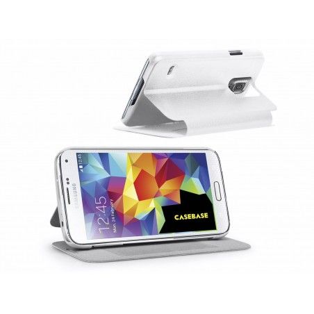 Funda Soporte Casebase Piel Blanca para Samsung Galaxy S5 / S5 Neo
